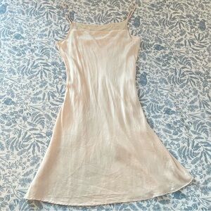Vtg Blush Pink 100% Silk Dainty Floral Embroidered Slip Dress Fits S